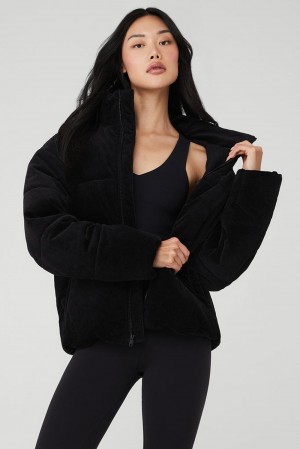 Black Women Alo Yoga Corduroy Stage Puffer Jacket | Australia 51907-VBXM