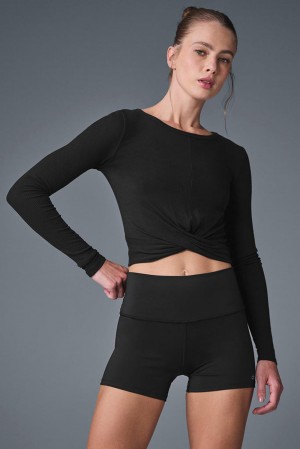 Black Women Alo Yoga Cover Top Tops Long Sleeve | Australia 80257-KFSD