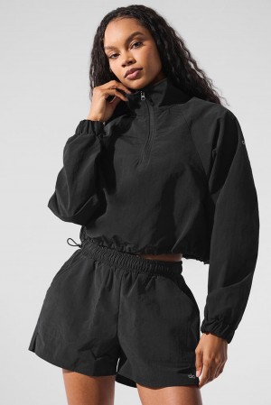 Black Women Alo Yoga Cropped 1/4 Zip Alumni Pullover | Australia 87503-VFHC