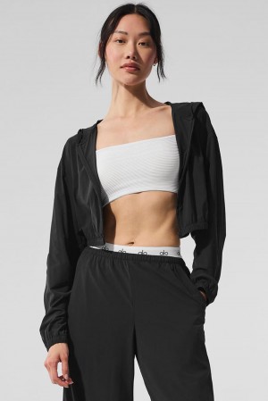 Black Women Alo Yoga Cropped Breezy Full-Zip Hoodie | Australia 45108-ZBLE