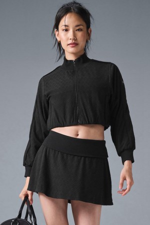 Black Women Alo Yoga Cropped Doubles Only Full Zip Jacket | Australia 75192-MOKB