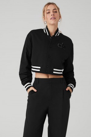 Black Women Alo Yoga Cropped G.O.A.T Jacket | Australia 57834-JKYL