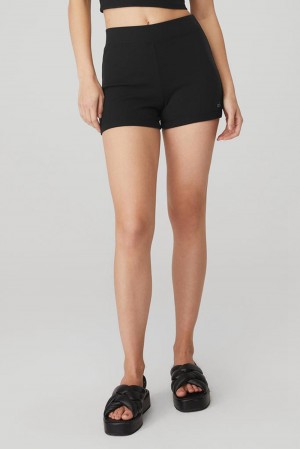 Black Women Alo Yoga Goddess Ribbed High-Waist Hot Short | Australia 06819-KGNM