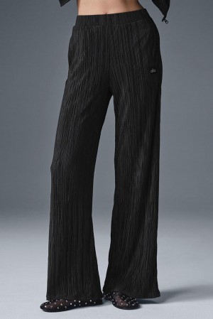 Black Women Alo Yoga High-Waist Micro Plisse Straight Leg Pant | Australia 69834-MXLO
