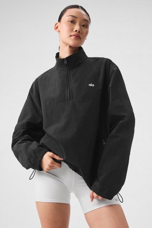 Black Women Alo Yoga Lightweight Takeaway Track Pullover | Australia 57836-YKMR