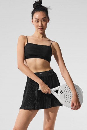Black Women Alo Yoga Micro Plisse Game On Bra | Australia 01526-ROTE