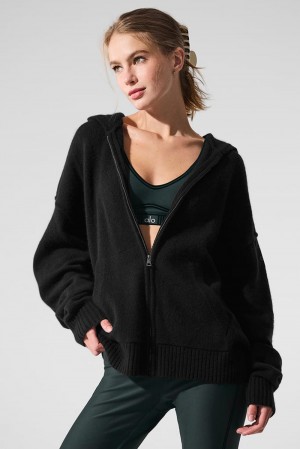 Black Women Alo Yoga New Class Cashmere Full Zip Hoodie | Australia 05849-THGE