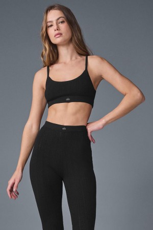 Black Women Alo Yoga Pointelle Sweater Be Mine Bra | Australia 68149-ZSAX