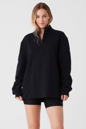 Black Women Alo Yoga Renown Heavy Weight 1/4 Zip Hoodie | Australia 96437-BSGP