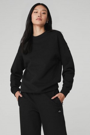Black Women Alo Yoga Renown Heavy Weight Crew Neck Pullover | Australia 24391-JKCX