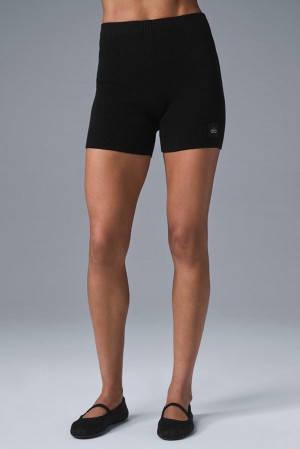 Black Women Alo Yoga Scholar Knit High-Waist Short | Australia 45103-BDWQ