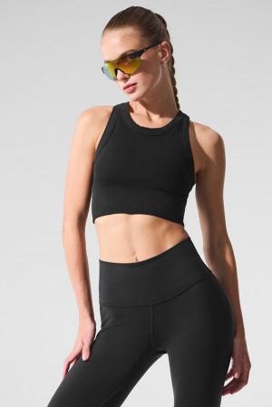 Black Women Alo Yoga Seamless Delight High Neck Bra | Australia 42367-KRWN