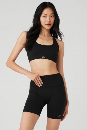 Black Women Alo Yoga Seamless Ribbed Bra | Australia 18764-BYAL