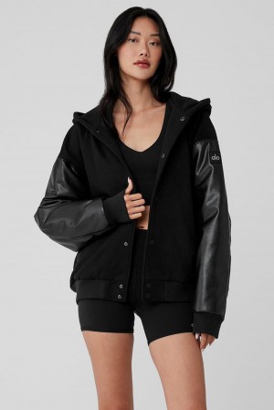 Black Women Alo Yoga Select Hooded Bomber Jacket | Australia 98025-XJBW
