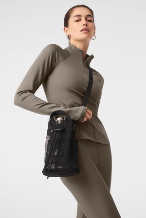 Black Women Alo Yoga Sheer Cross Body Bucket Bag | Australia 23479-NGMA