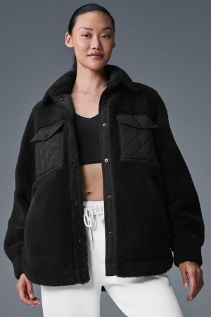 Black Women Alo Yoga Sherpa Edge Shacket Jacket | Australia 32719-NAMB