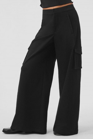 Black Women Alo Yoga Show Off Cargo Wide Leg (Regular) Pant | Australia 41370-JXZC