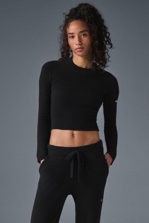 Black Women Alo Yoga Snuggle Up Long Sleeve | Australia 01923-GQOE
