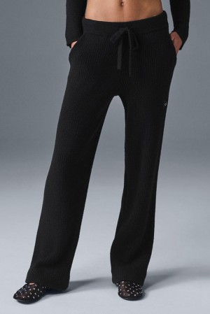 Black Women Alo Yoga Snuggle Up Sweater High-Waist Wide Leg Pant | Australia 06431-LQPI