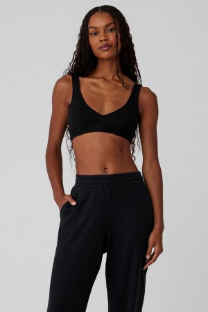Black Women Alo Yoga Waffle Weekend Escape Bra | Australia 35614-LUVA