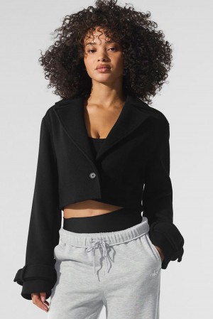 Black Women Alo Yoga Wool Cropped Metro Trench Coat | Australia 42981-ZHMJ