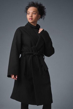 Black Women Alo Yoga Wool Gameday Overcoat | Australia 29843-EINO