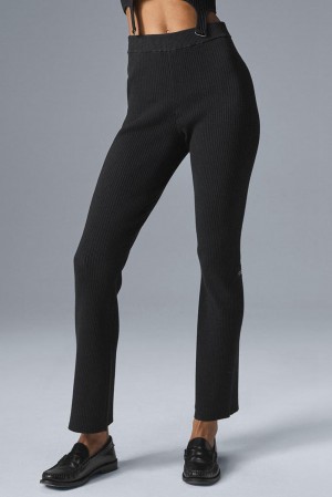 Black / Anthracite Women Alo Yoga Denim Knit High-Waist Flare Pant | Australia 85679-ONCK