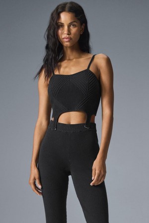 Black / Anthracite Women Alo Yoga Denim Knit Garter Tank | Australia 82639-ELKY