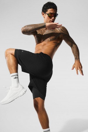 Black / Black Men Alo Yoga Conquer React 2-In-1 Performance Short | Australia 29847-REIP