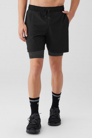 Black / Dark Grey Marl Men Alo Yoga 7" Unity 2 In 1 Short | Australia 89167-WFOC