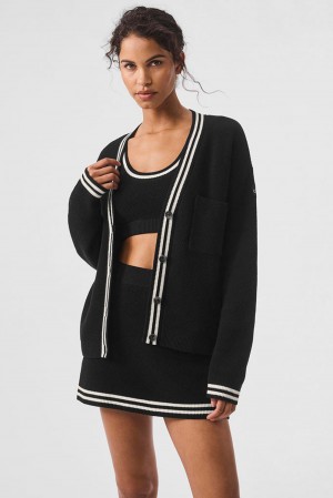 Black / Ivory Women Alo Yoga Tennis Club Sweater Knit Cardigan | Australia 74625-QNTD