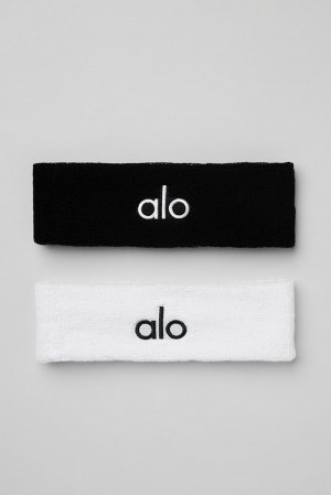 Black / White Men Alo Yoga Glow (2-Pack) Sweatband | Australia 48316-HPBA