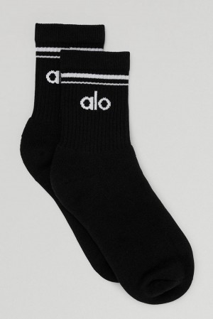 Black / White Men Alo Yoga Unisex Half-Crew Throwback Sock | Australia 58496-YXNT