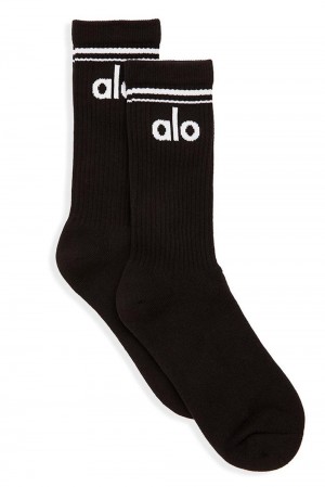 Black / White Men Alo Yoga Unisex Throwback Sock | Australia 69457-GKFO
