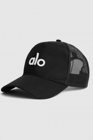 Black / White Women Alo Yoga District Trucker Hat | Australia 58109-VODS