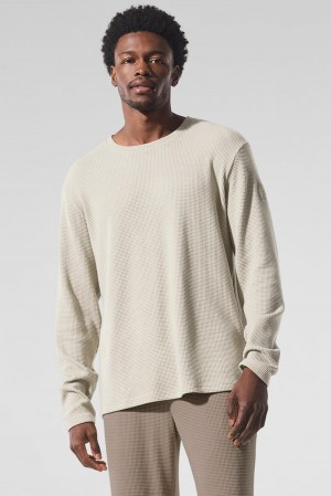Bone Men Alo Yoga Elevate Waffle Crew Long Sleeve | Australia 37640-NGUQ