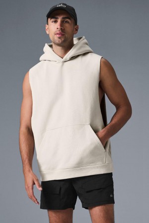 Bone Men Alo Yoga Renown Sleeveless Hoodie | Australia 24859-OPIW