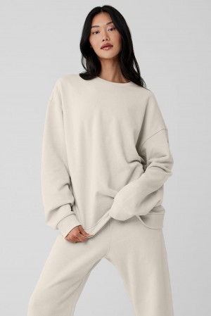 Bone Women Alo Yoga Chill Crew Neck Pullover | Australia 20843-CQVT
