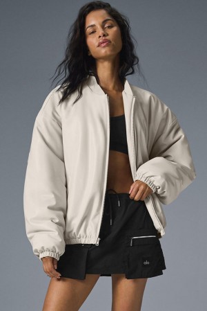 Bone Women Alo Yoga Faux Leather Premier Bomber Jacket | Australia 76193-TNDL
