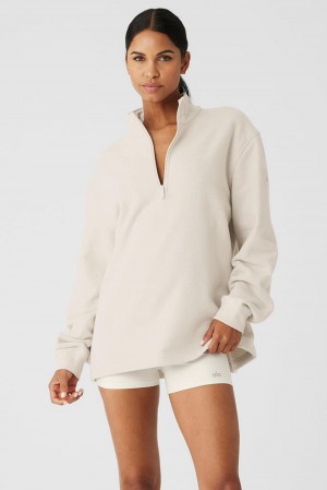 Bone Women Alo Yoga Renown Heavy Weight 1/4 Zip Hoodie | Australia 51723-LBUS