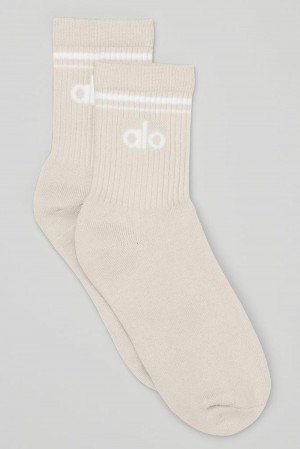 Bone / White Women Alo Yoga Unisex Half-Crew Throwback Sock | Australia 80963-DRPG