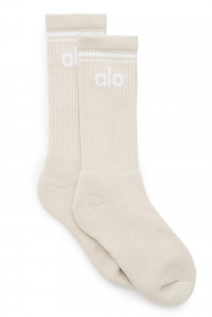 Bone / White Women Alo Yoga Unisex Throwback Sock | Australia 91062-HQMY