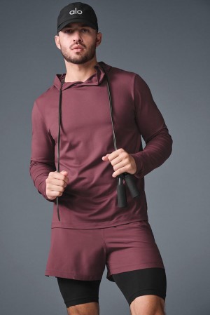 Burgundy Truffle Men Alo Yoga Conquer Reform With Hood Long Sleeve | Australia 17948-NRKY