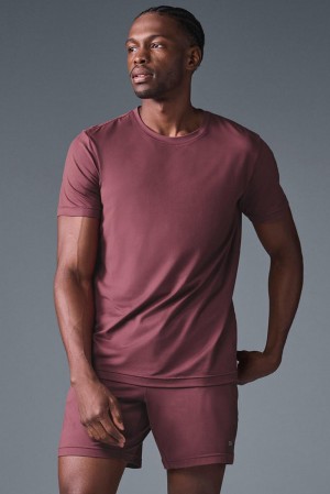 Burgundy Truffle Men Alo Yoga Conquer Reform Crewneck Short Sleeve | Australia 19750-ZGXO