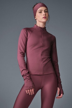 Burgundy Truffle Women Alo Yoga Airlift Winter Warm 1/4 Zip Long Sleeve | Australia 32976-ZCON