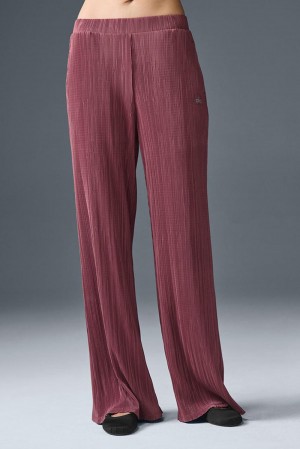 Burgundy Truffle Women Alo Yoga High-Waist Micro Plisse Straight Leg Pant | Australia 98523-SFKP