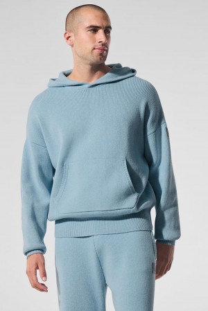 Celestial Blue Heather Men Alo Yoga Scholar Hooded Sweater | Australia 43162-IWQA