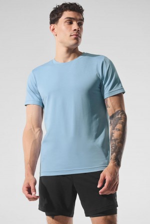 Celestial Blue Men Alo Yoga Conquer Reform Crewneck Short Sleeve | Australia 39586-YLPG