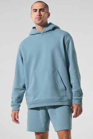 Celestial Blue Men Alo Yoga Renown Heavy Weight Hoodie | Australia 36081-FDBI