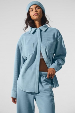 Celestial Blue Women Alo Yoga Ribbed Velour Mountain Side Shacket Jacket | Australia 45279-YPHX